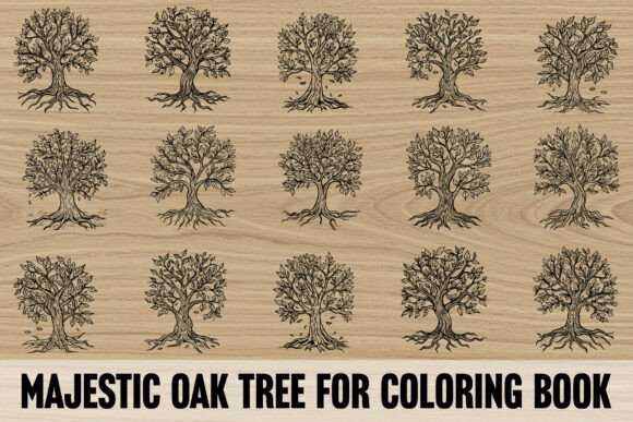 Decorative Oak Tree Coloring Book Pages for Creators