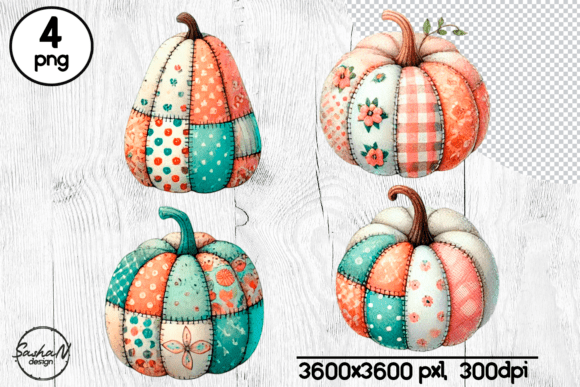 Decorative Pastel Patchwork Pumpkin Set