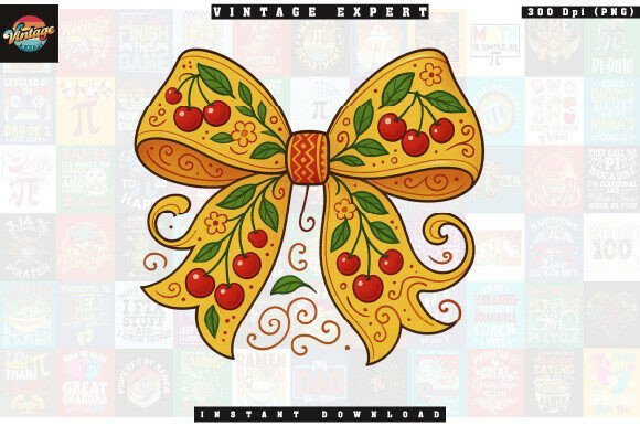 Decorative Yellow Bow Cherry Clipart for Creators