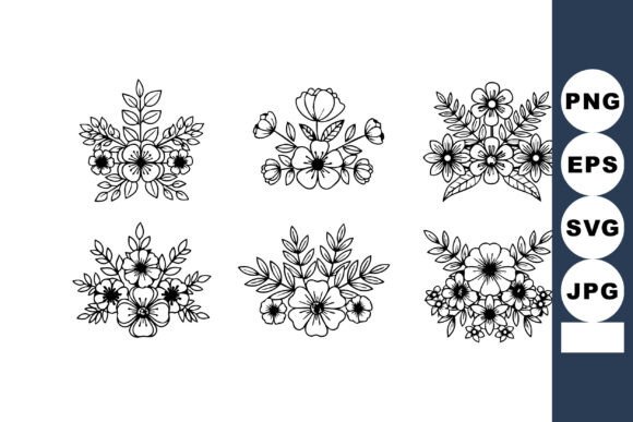 Elegant Floral Vector Set: Six Black & White Designs