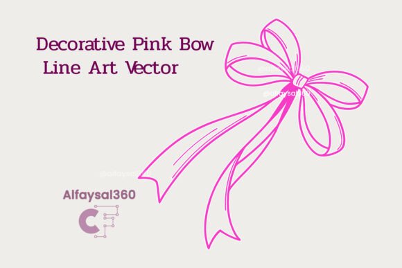 Elevate Your Designs with Versatile Decorative Pink Bow Line Art