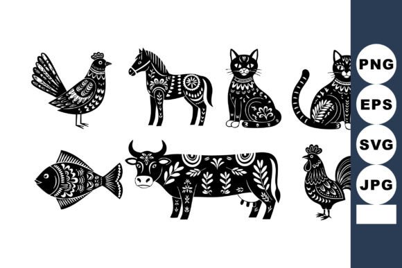 Elevating Rustic Designs with Farm Animals Decorative Silhouettes Vect