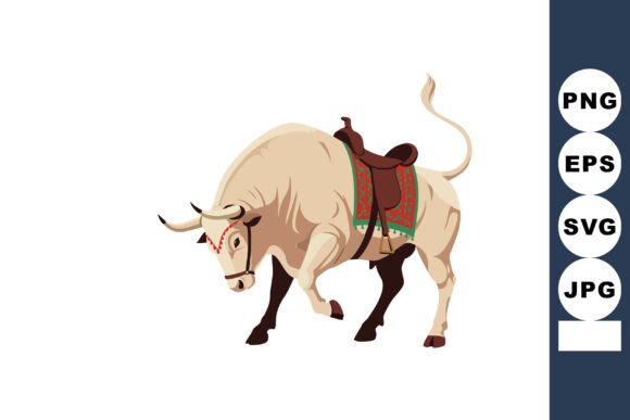 Evaluating the Bull with Decorative Saddle Standing Vector for Design Projects