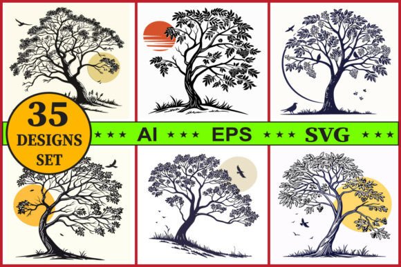 Nature Decorative Tree Silhouette Set for Designers