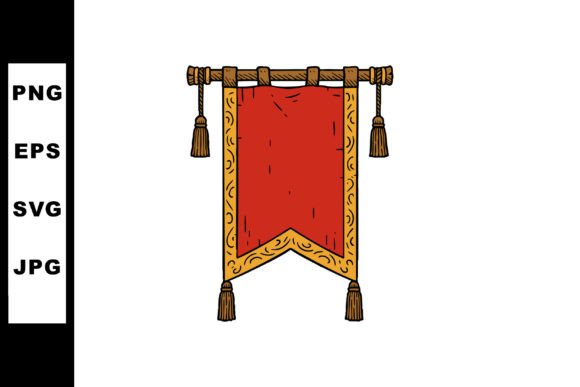Red Medieval Banner with Gold Decorative