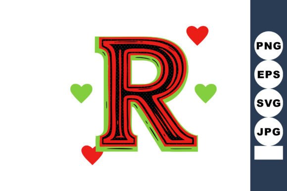 Vintage Letter R with Hearts: A Romantic Design Asset